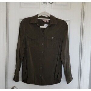 Chico's Button Up Blouse Green Size 4 (Chico's Size 0)